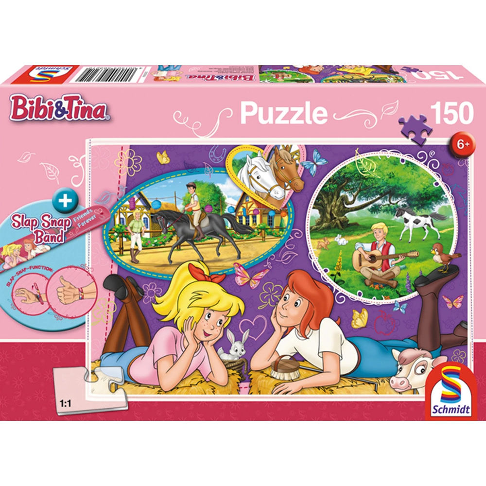 Puzzle Bibi Blocksberg, Freundinnen für immer inkl. Slap Snap Band, rot, 150 Teile