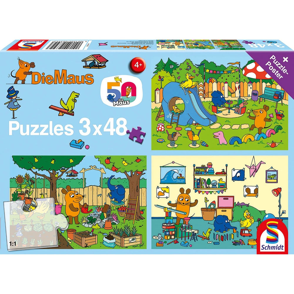 Puzzle Die Maus, Ein Tag mit der Maus, 3 x 48 Teile