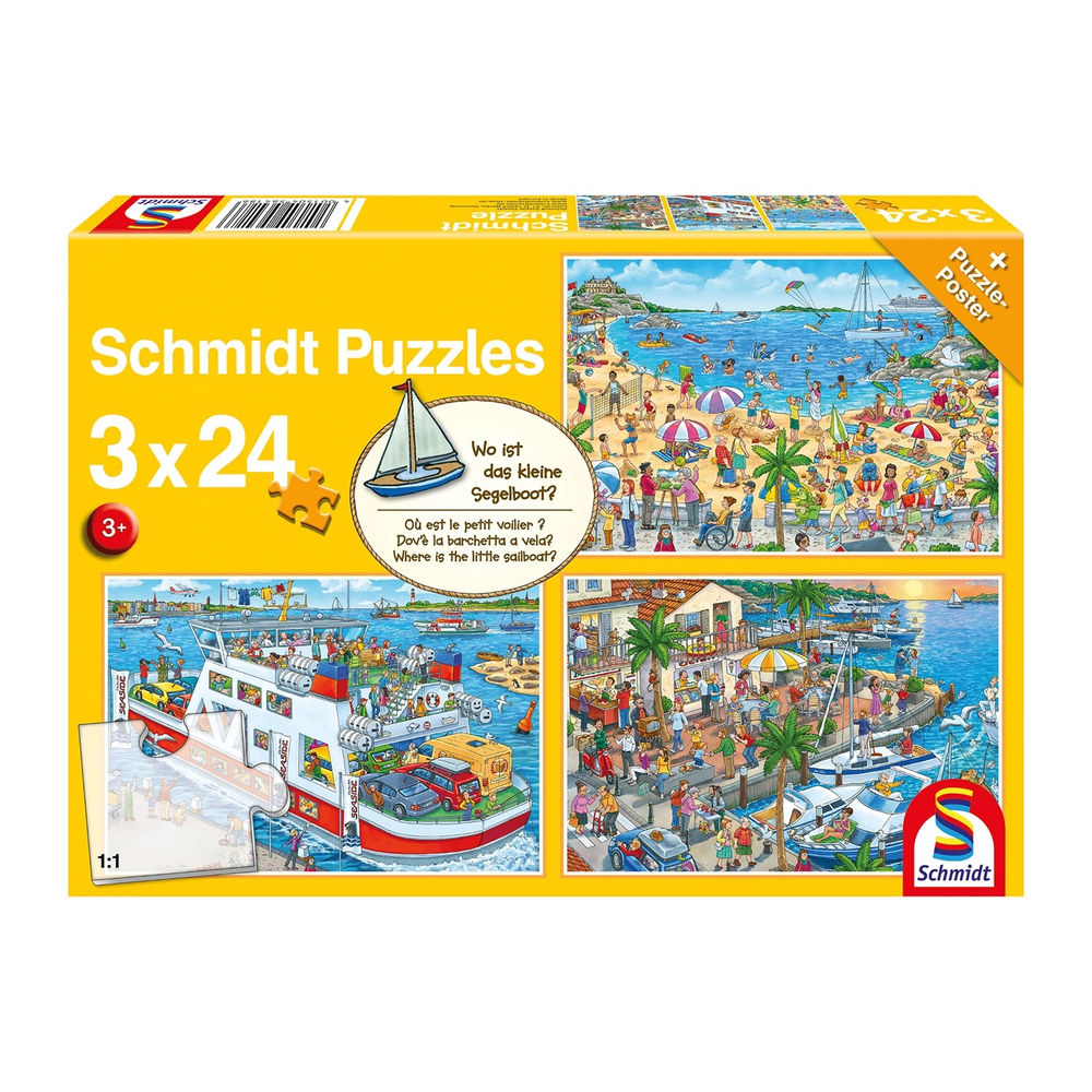Puzzle Wo ist das kleine Segelboot? 3 x 24 Teile