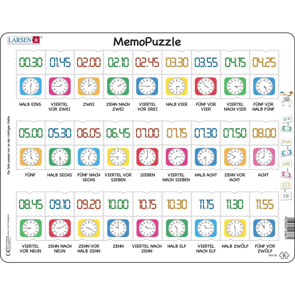 Puzzle MemoPuzzle Die Zeit durch Text, traditionelle- und digitale Uhr, 54 Teile