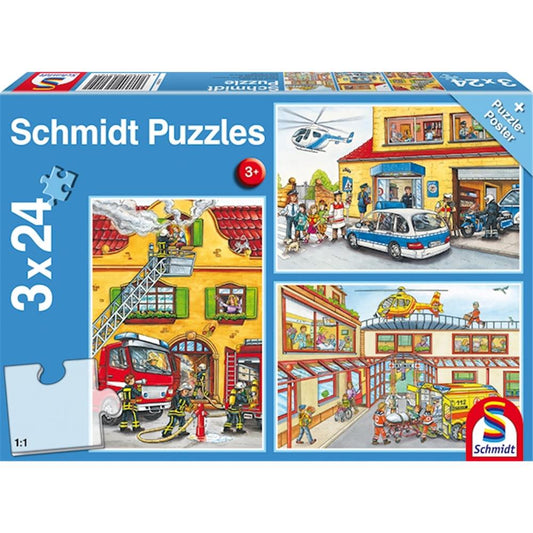 Puzzle Feuerwehr und Polizei, 3 x 24 Teile