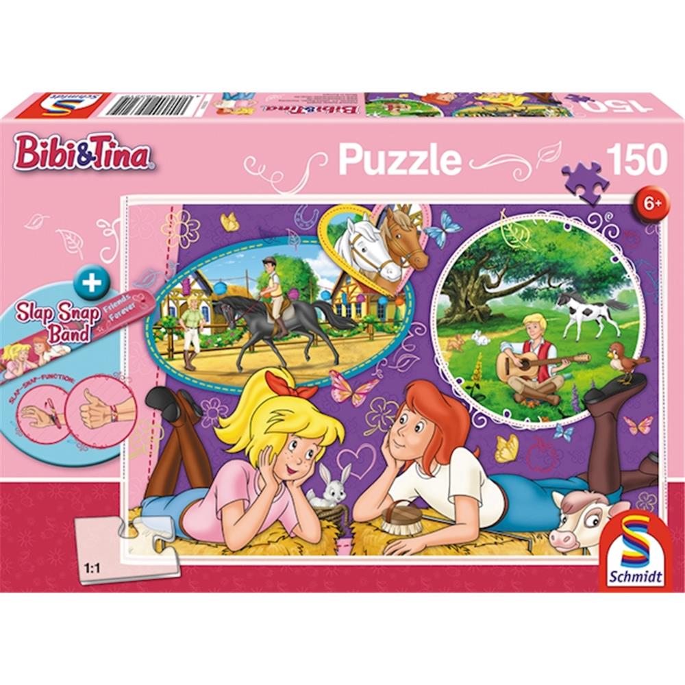 Puzzle Bibi Blocksberg, Freundinnen für immer inkl. Slap Snap Band, rot, 150 Teile