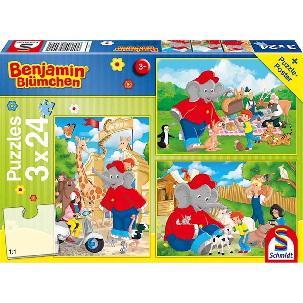 Puzzle Benjamin Blümchen, Im Zoo, 3 x 24 Teile