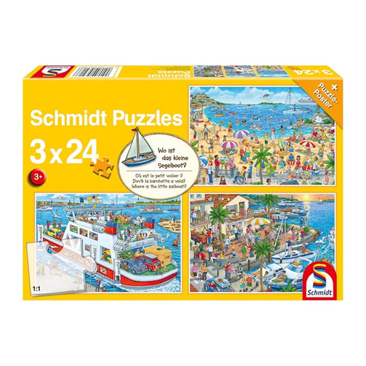 Puzzle Wo ist das kleine Segelboot? 3 x 24 Teile