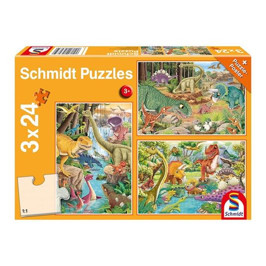 Puzzle Spass mit den Dinosauriern, 3 x 24 Teile