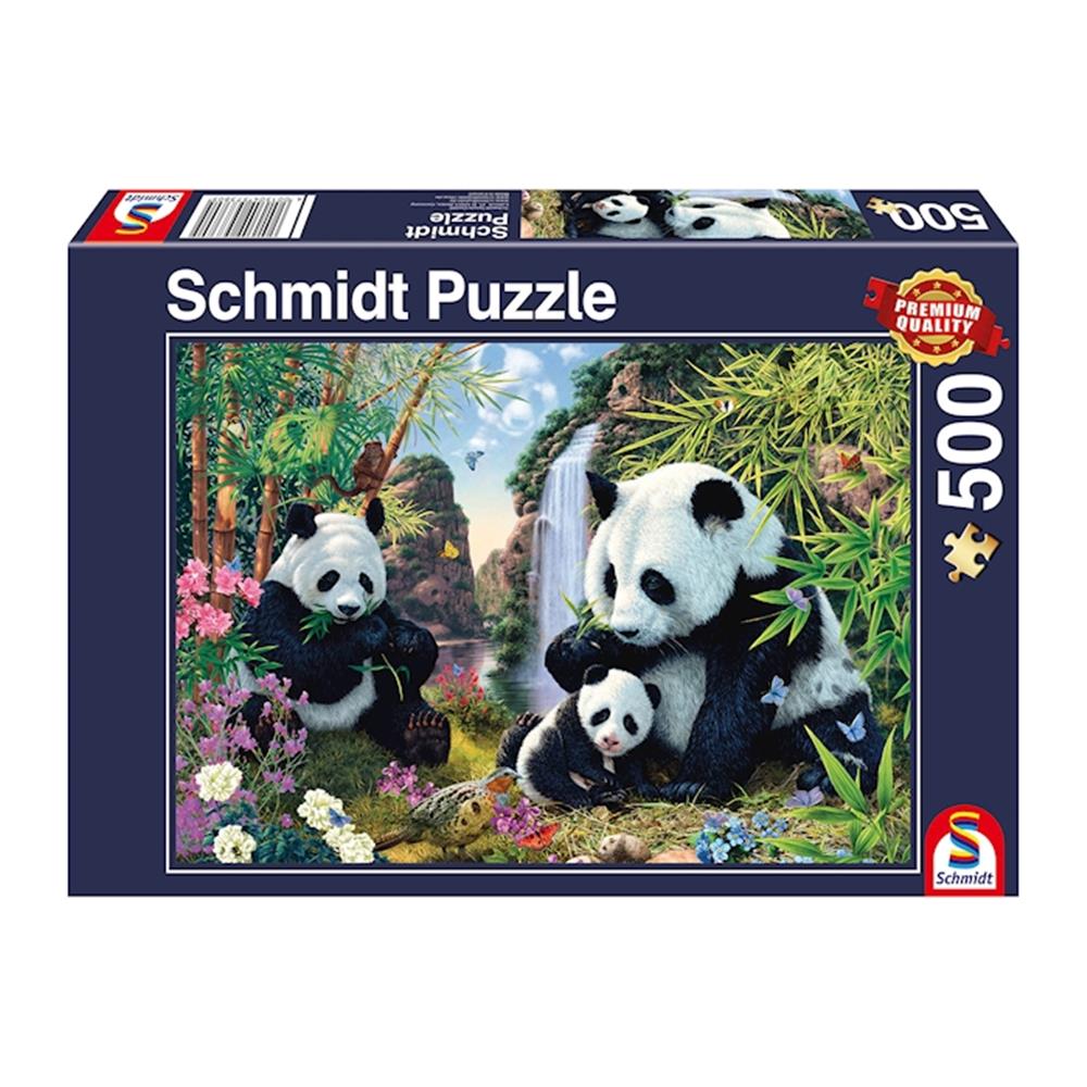 Puzzle Pandafamilie am Wasserfall, 500 Teile