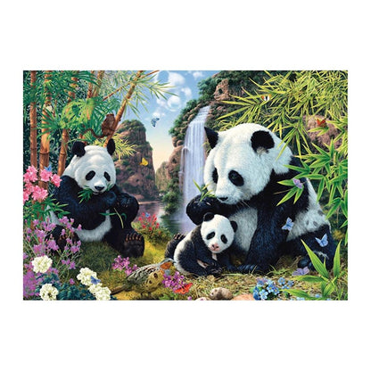 Puzzle Pandafamilie am Wasserfall, 500 Teile