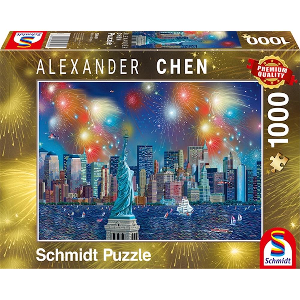 Puzzle Freiheitsstatue mit Feuerwerk, 1000 Teile