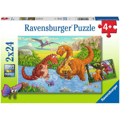 Puzzle Spielende Dinos, 2 x 24 Teile