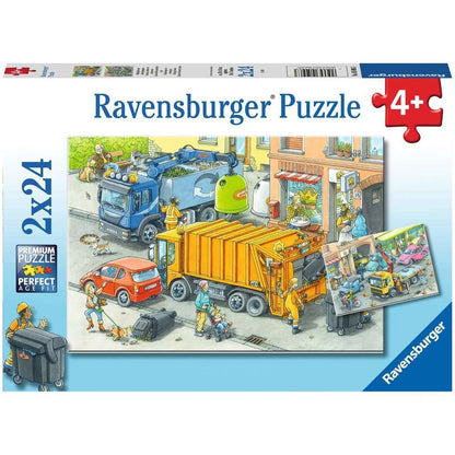 Puzzle Müllabfuhr und Abschleppwagen, 2 x 24 Teile