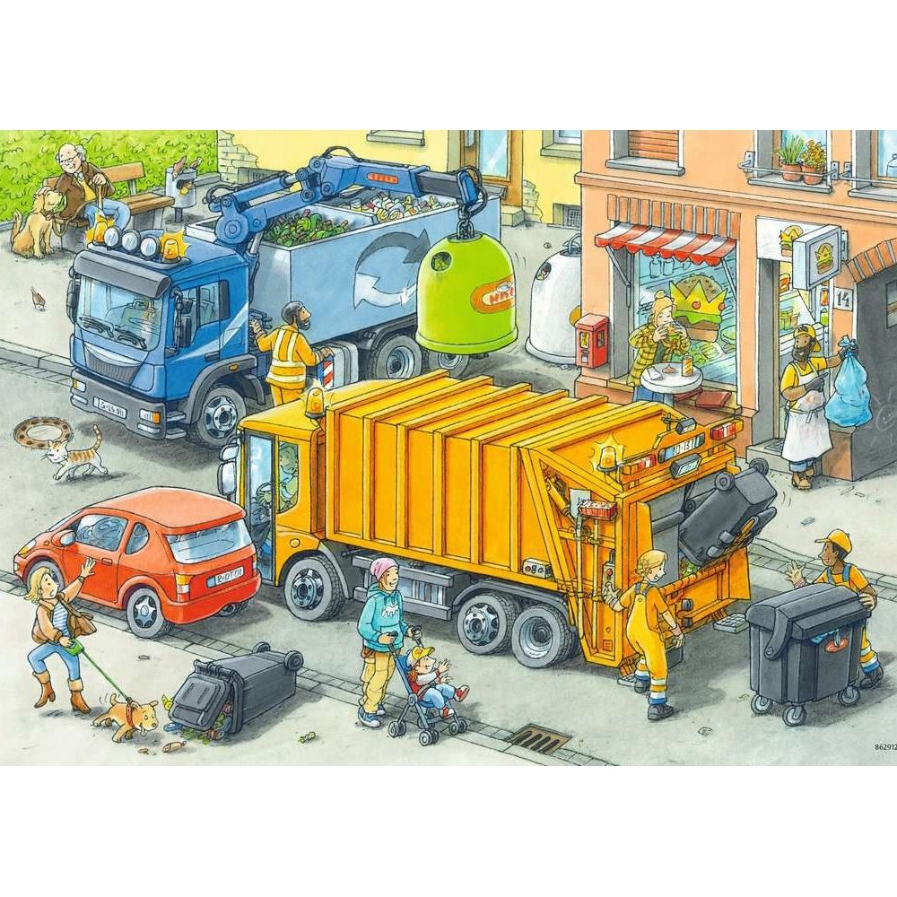 Puzzle Müllabfuhr und Abschleppwagen, 2 x 24 Teile