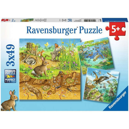 Puzzle Tiere in ihren Lebensräumen, 3 x 49 Teile