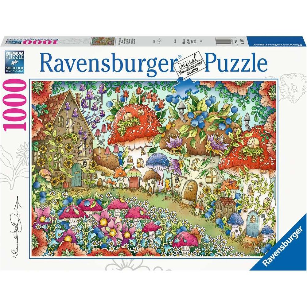 Puzzle Niedliche Pilzhäuschen in der Blumenwiese, 1000 Teile