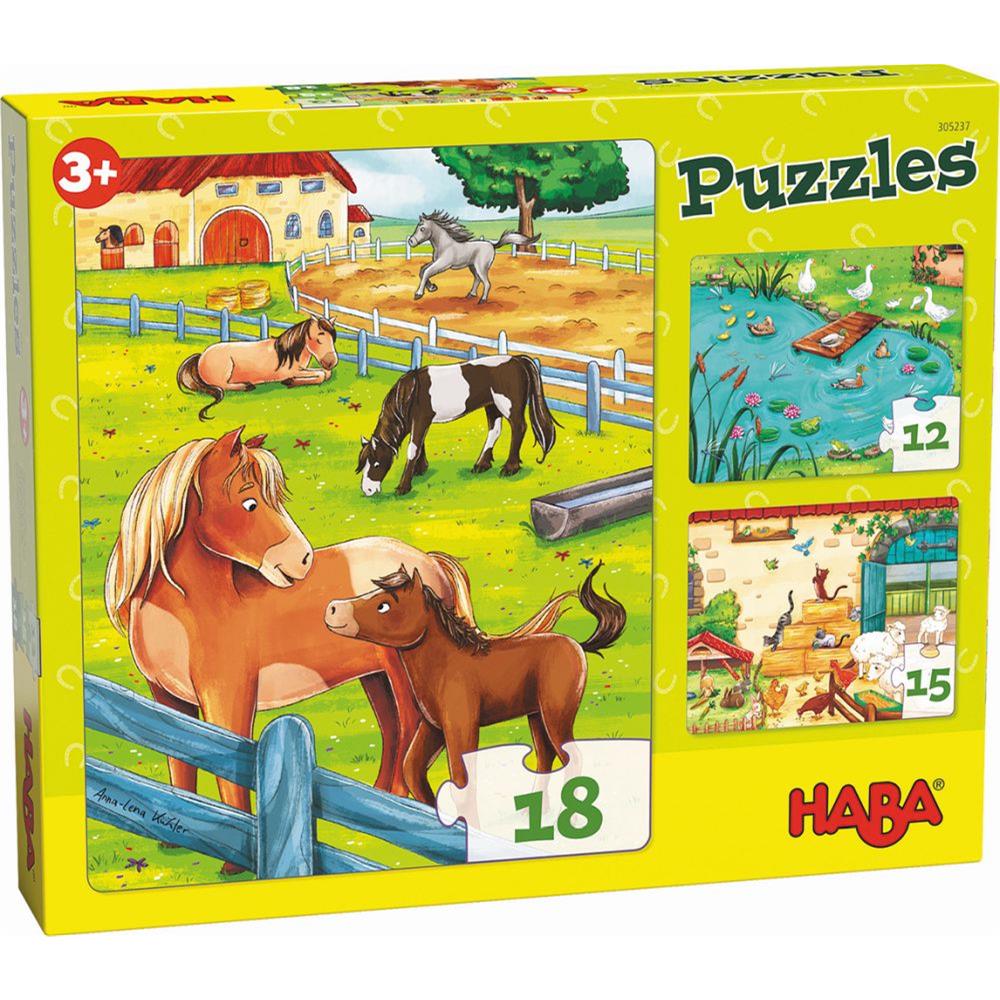 Puzzle Bauernhoftiere, 1 x 12, 1 x 15, 1 x 18 Teile