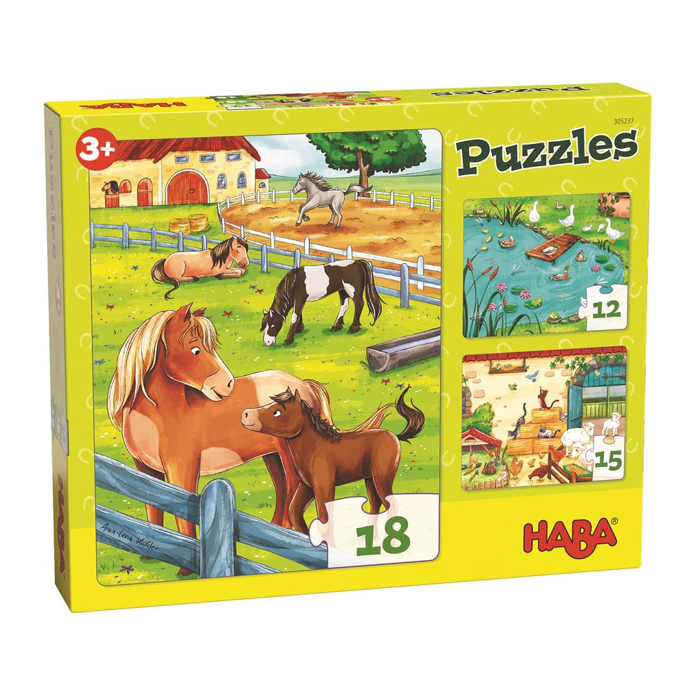 Puzzle Bauernhoftiere, 1 x 12, 1 x 15, 1 x 18 Teile