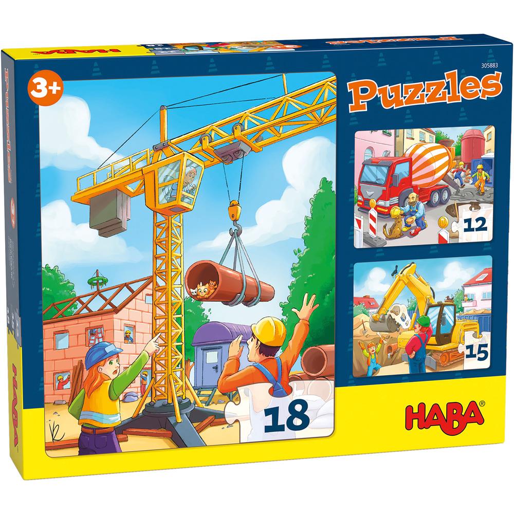 Puzzle Baustellenfahrzeuge, 1 x 12, 1 x 15, 1 x 18 Teile