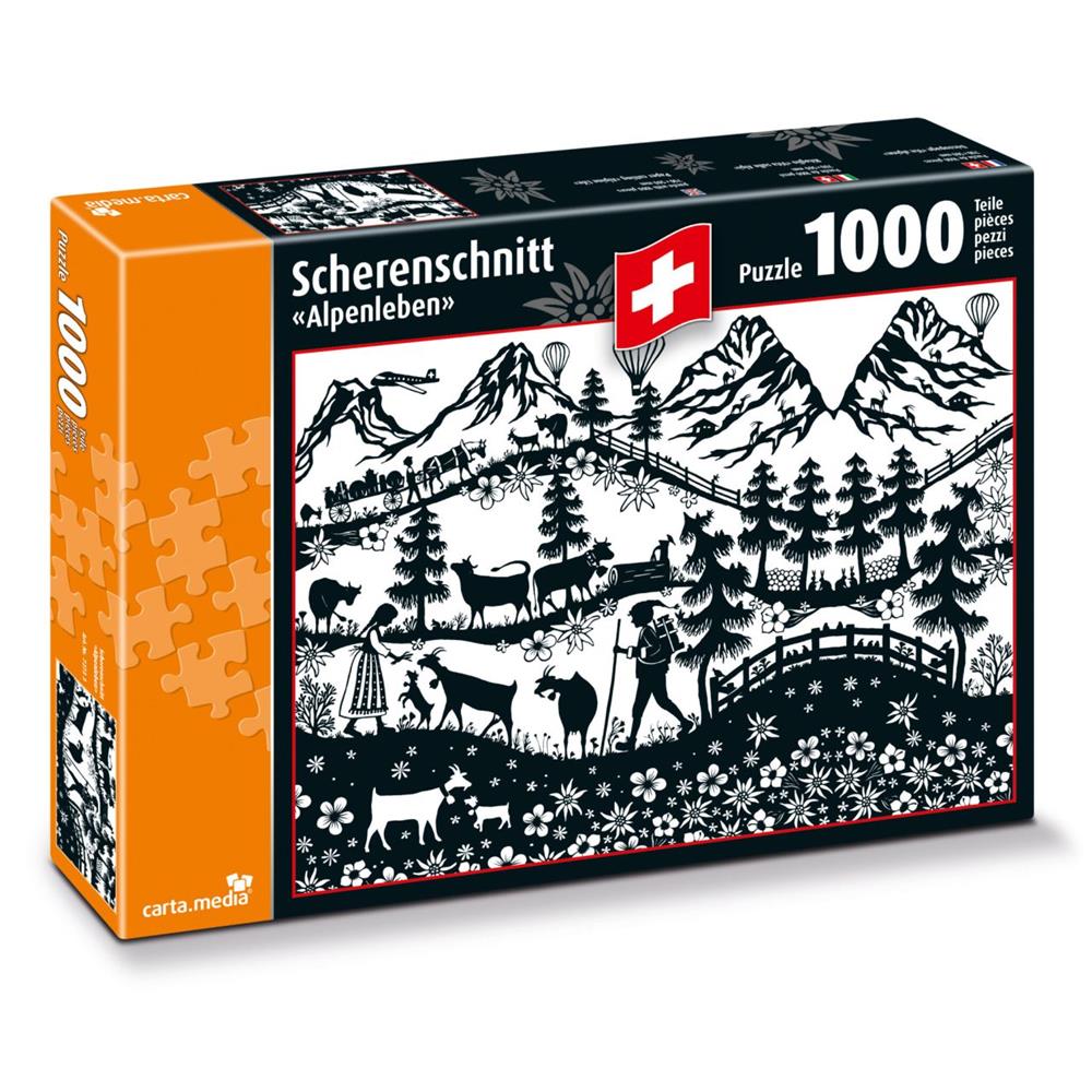 Puzzle Scherenschnitt Alpen, 1000 Teile